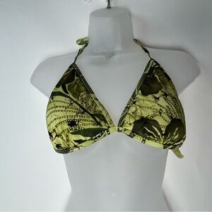 Islander‎ Green Black Leaves Strappy Bikini Top NWT 12
